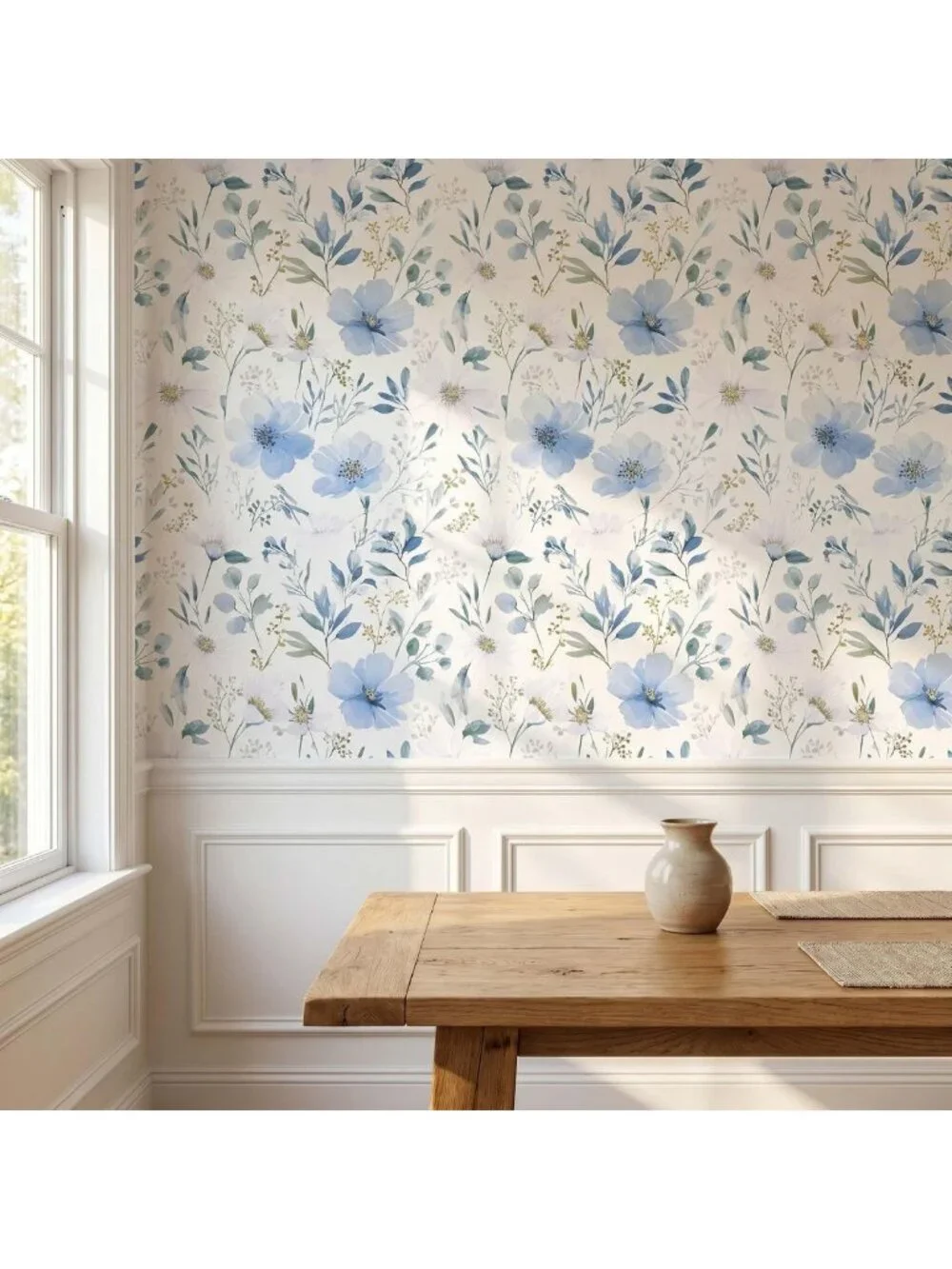 Light Blue Floral Peel and Stick Wallpaper | Self-Adhesive Removable Watercolor